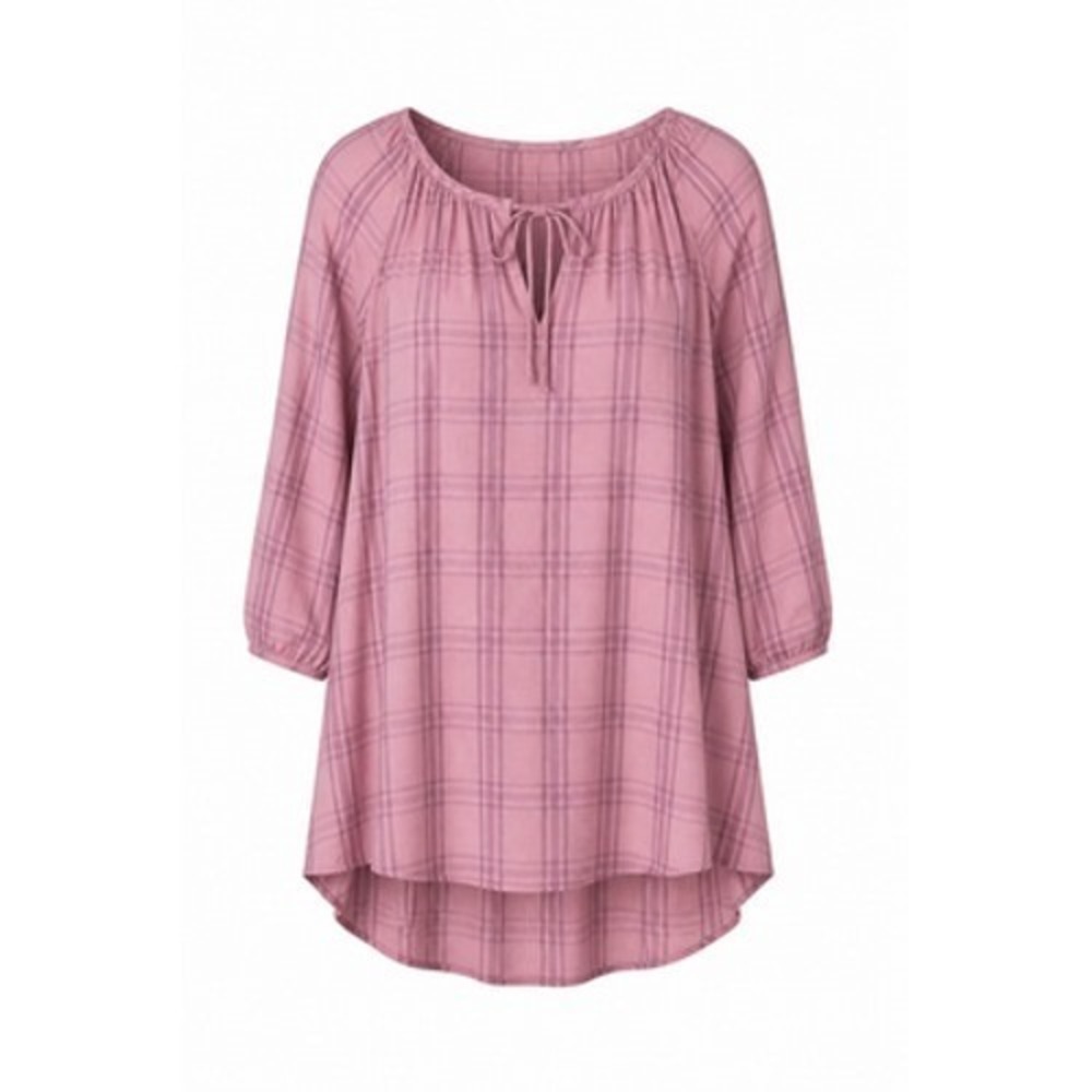 Catherines Peasant Tunic Top Women 1X Pink Plaid Boho Feminine Cottage Fairy